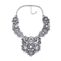 Antique Crystal Encrusted Filigree Statement Necklace
